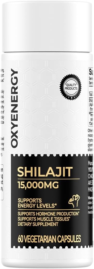 OxyEnergy Shilajit Capsules for Men and Women,Pure Himalayan Shilajit 15,000mg,Stamina & Immune Support,60 Vegetarian Capsules