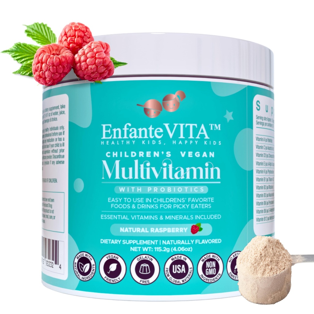 All in One Kids Vitamines, 90 jours d'approvisionnement, Multivitamine en poudre avec probiotiques, Immune Support, Gut Health, Vegan D3, Sans sucre, Non OGM, Saveur naturelle, Doctor Formulé, Nutrition quotidienne
