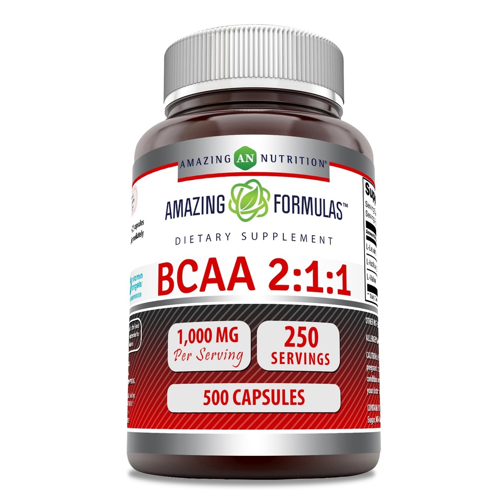 Erstaunliche Formeln BCAA 2:1:1 1000 Mg pro Servieren | Kapseln | Verzweigte Kette Aminosäuren Supplement | Non-GMO | Gluten-Free | Made in USA (1 Pack, 500 Count)