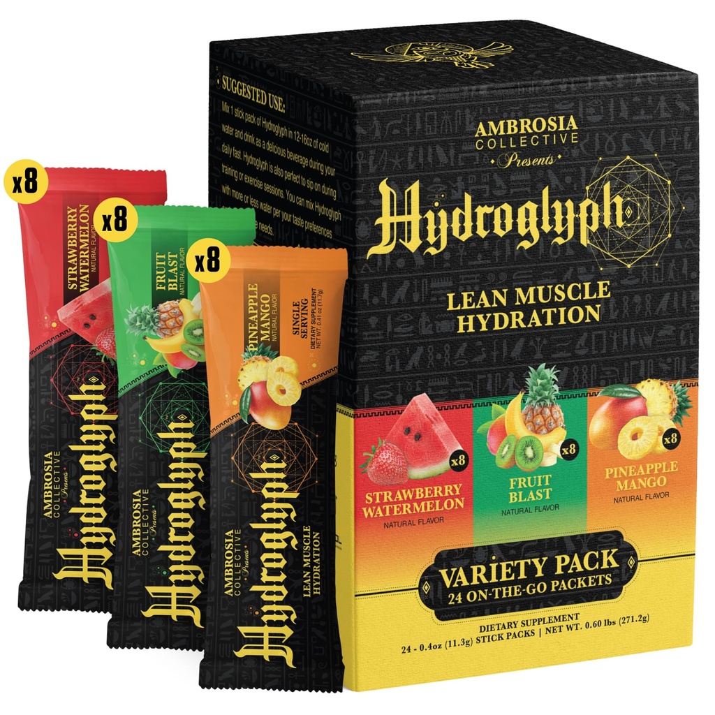 Ambrosia Fasting Elektrolyte Pulver | EAA Aminosäuren, BCAA & HMB | Zucker kostenlose Hydration mit Kokosnusswasser | Vegan, Glutenfrei | 24 einzelne Servierpakete | Variety Pack