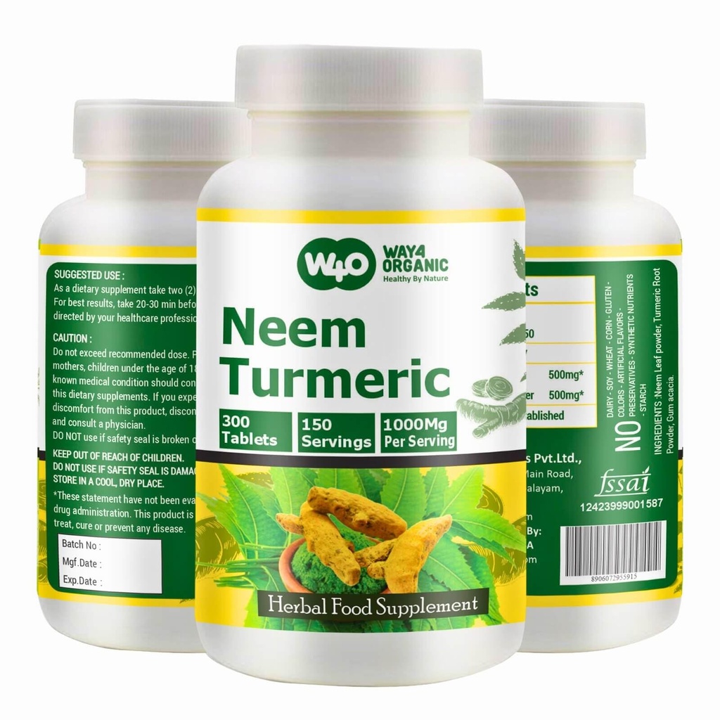Neem Turmeric Capsules(Tablets) - High-Potency Azadirachta Indica Tablets, Neem Blätter und Turmeric in Equal Ratio - 300 Tabletten, 150 Servieren, 1000 Mg. Pack von 1.
