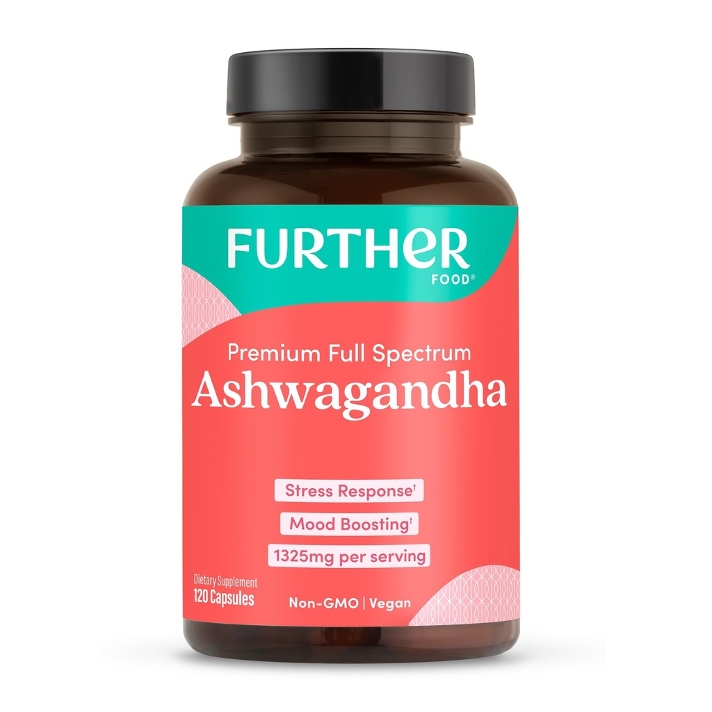 Further Food Organic Ashwagandha Root 1325mg with Black Pepper & Avocado Oil for Mood Boost, Ultra Absorption, Non-GMO, Gluten Free