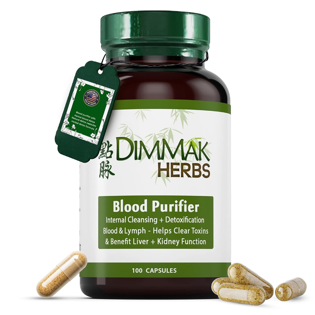 Dimmak Kräuter Certified Organic Blood Purifier für interne Reinigung & Entgiftung + Vorteile Leber- und Nierenfunktion | Lab getestet Kräuterergänzung 100 Kapseln