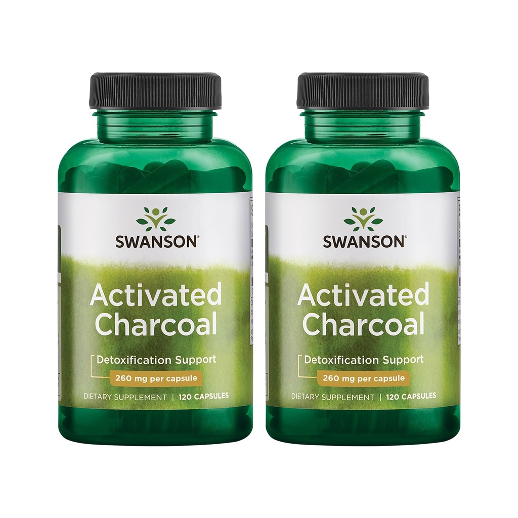 Swanson Activated Charcoal - Supplément naturel pour soutenir l'absorption saine - Aide avec/Placer et maintenir la régularité Bowel - (120 Capsules, 520mg par portion) 2 Pack