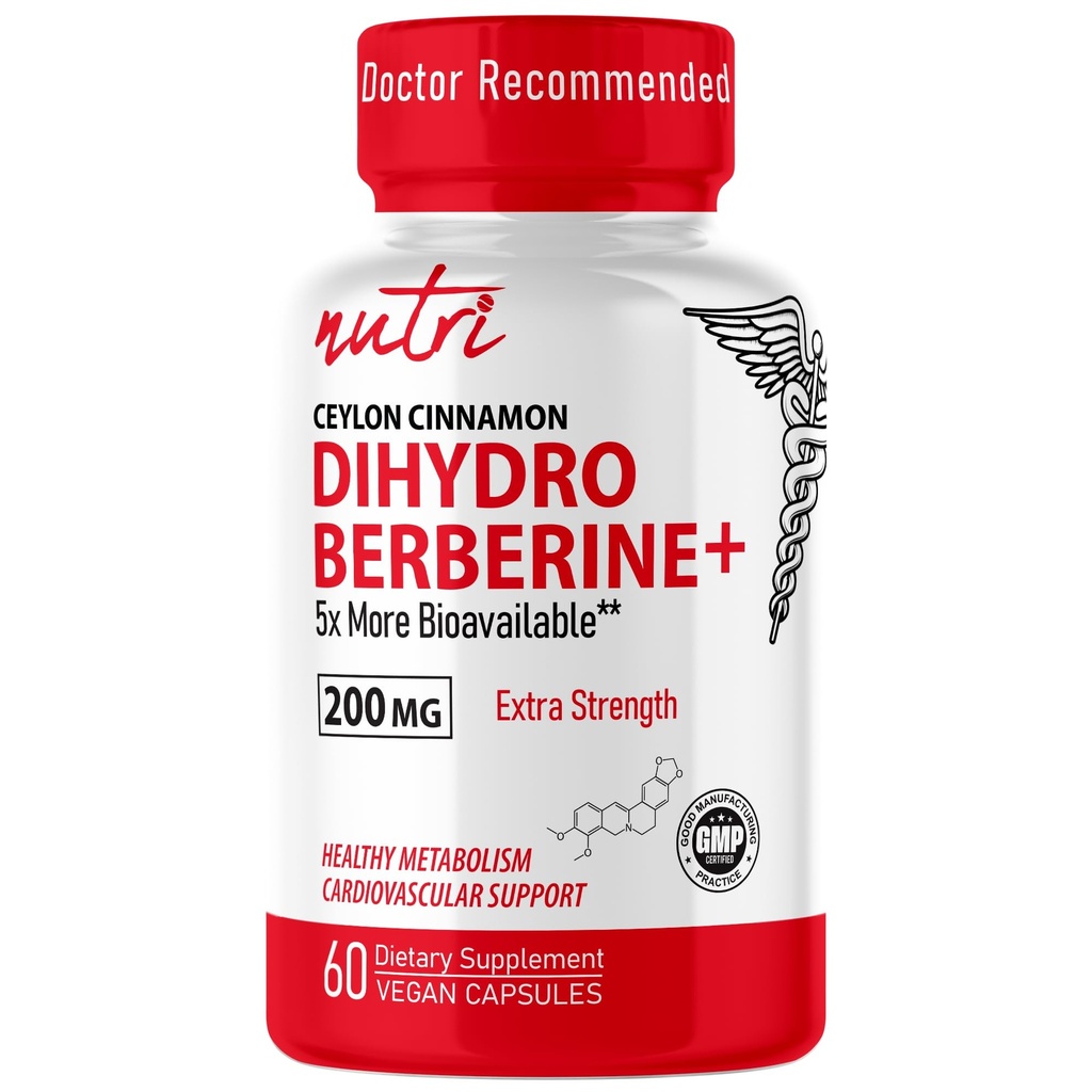 Nature's Fusions Dihydroberine Supplement 200mg 60 Kapseln - mit Ceylon Cinnamon, 5X Mehr Effektive Than Regular Berberine HCL - Nutri Supplements
