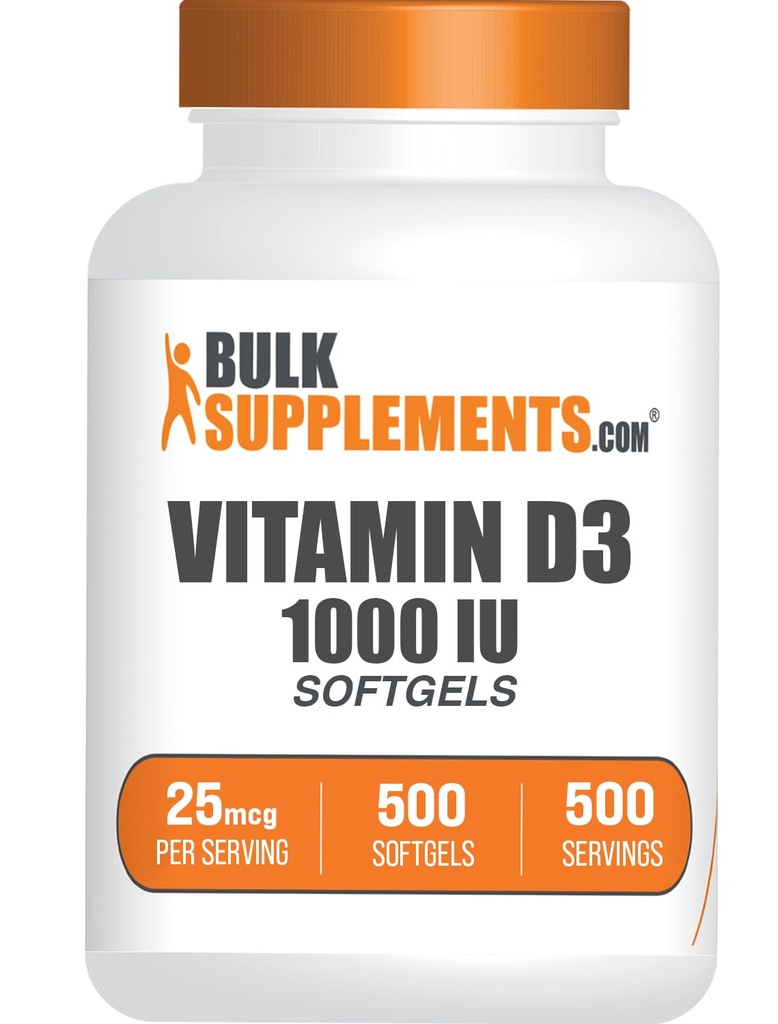 BulkSupplements.com Vitamin D3 1000IU Softgels - Cholecalciferol, D3 Supplement, Vitamin D 1000 IU - 1 Vitamin D3 Softgel (25mcg Vitamin D) pro Servierung, 500 Graf (Pack von 1)