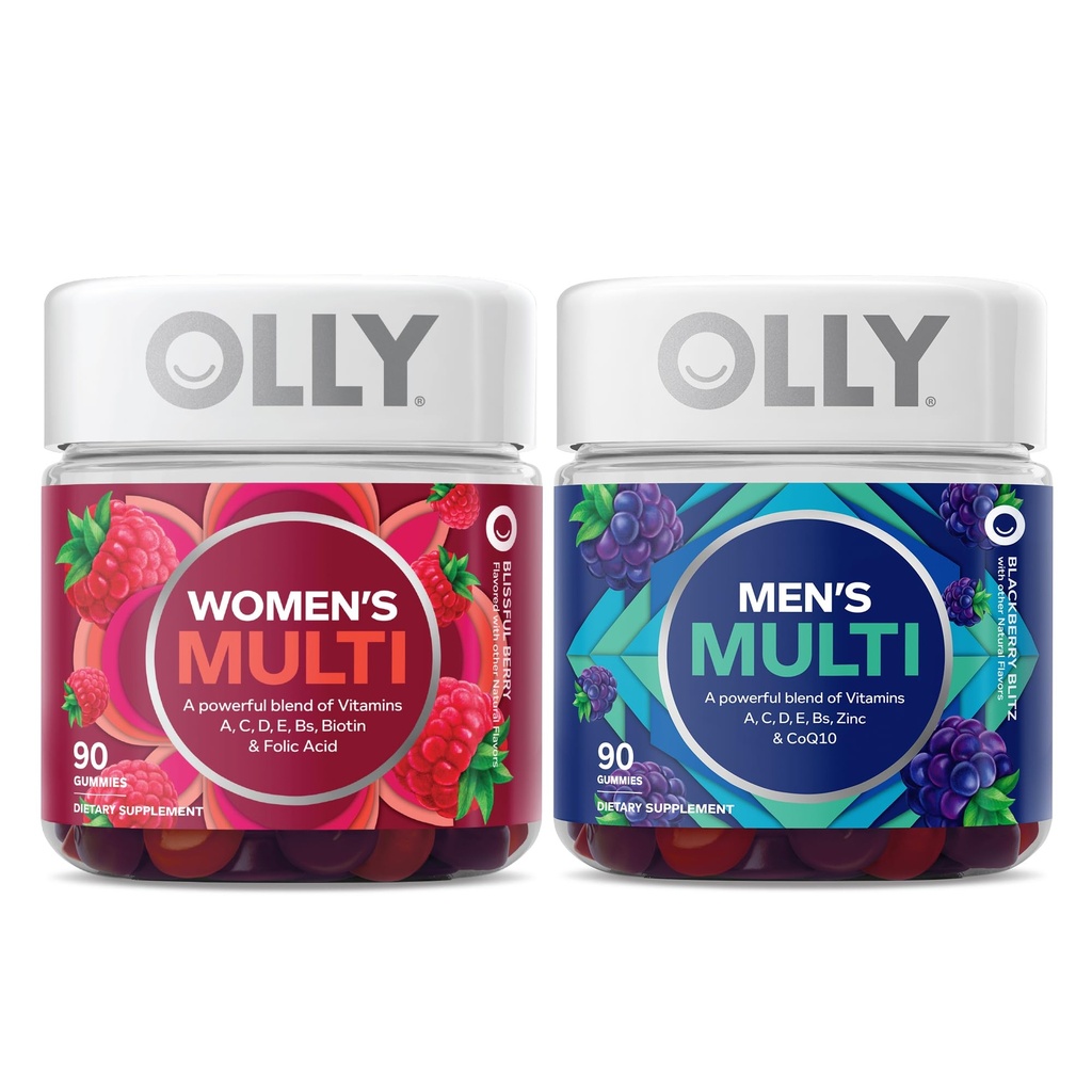 OLLY Frauen Multivitamin Gummy 90ct Berry & Männer Multivitamin Gummy 90ct BlackBerry - Vitamine A, C, D, E, Biotin, Zink & B-Vitamine - jeweils 45 Tage Versorgung
