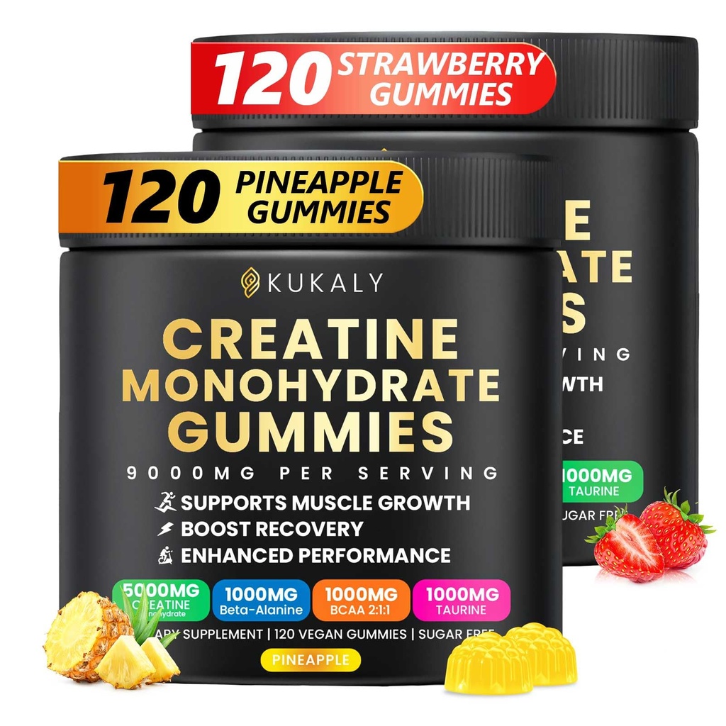 Kreatin Monohydrat-Gummien für Männer und Frauen, 9000MG Creatine Gummies Sugar Free -BCAA 2:1, B12 B6 für Boost Strength, Focus & Endurance, Vegan, Non-GMO