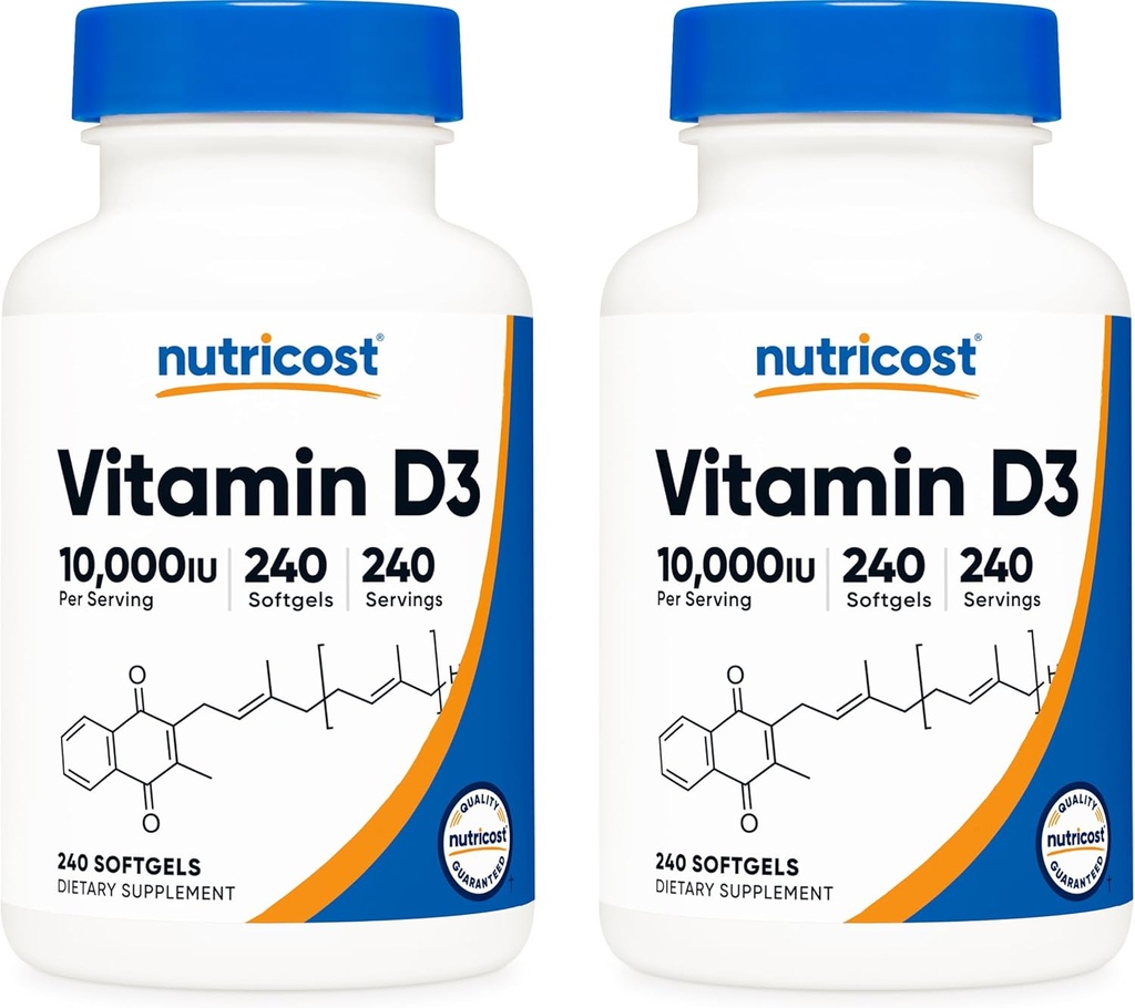 Nutricost Vitamin D3 10.000 IU, 240 Weichgelkappen (2 Flaschen)