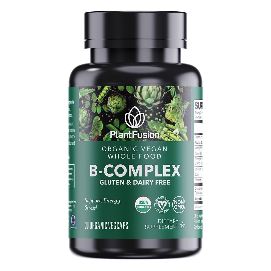 PlantFusion Bio Vitamin B-Komplex, Vegan Ganzes Nahrungsergänzungsmittel für Energie & Stoffwechsel, Methyliertes B12, Guava, Zitronen & Basilikum, Non-GMO, Glutenfrei - 30 Kapseln
