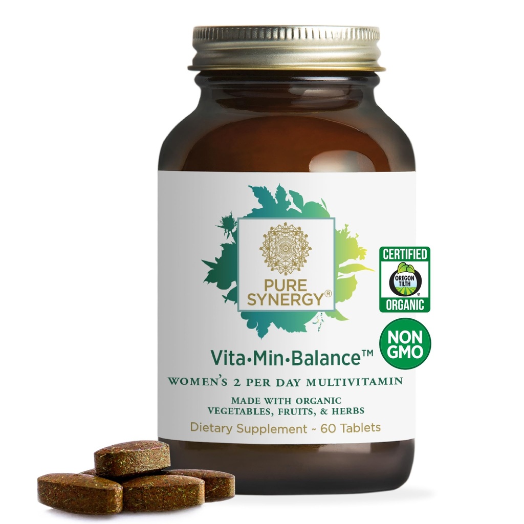 PURE SYNERGY Vita·Min·Balance | Multivitamin für Frauen mit Iron | Women’s Daily Multivitamin Made with Organic Whole Foods | for Balanced Energy and Stress Support (60 Tablets)