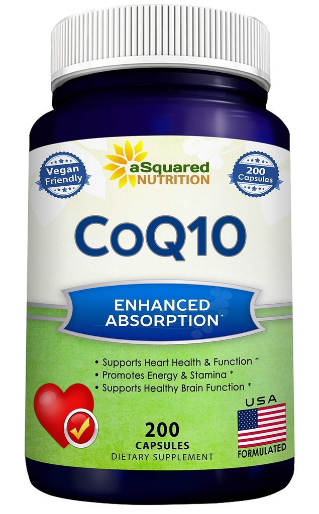 aSquared Nutrition CoQ10 (400mg Max Strength, 200 Kapseln) - Hohe Absorption Vegan Coenzym Q10 Pulver - Ubichinon Ergänzung Pillen, Extra Antioxidans CO Q-10 Enzym Vitamin Tabletten, Coq 10 400 mg