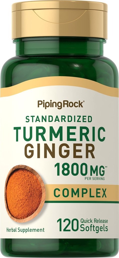 Piping Rock Kurkuma und Ingwer Supplement | 120 Softgel Kapseln | mit Black Pepper Extract | Herbal Extract Complex | Non-GMO, Glutenfrei