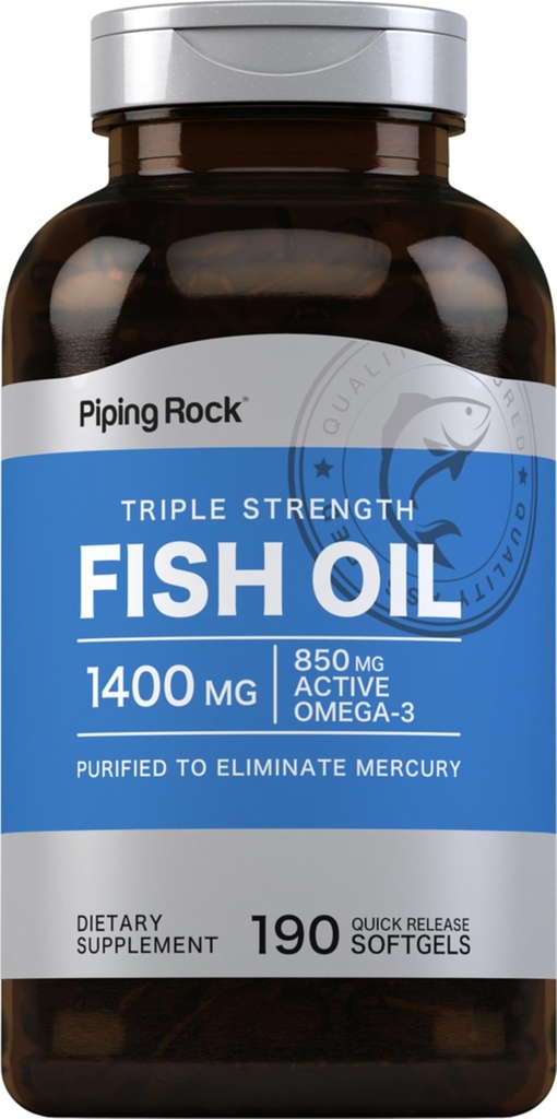 Piping Rock Fish Oil Omega 3 Supplement | 1400 mg | 190 Softgels | für Frauen und Männer | Triple Strength | mit EPA & DHA | Non-GMO & Glutenfrei