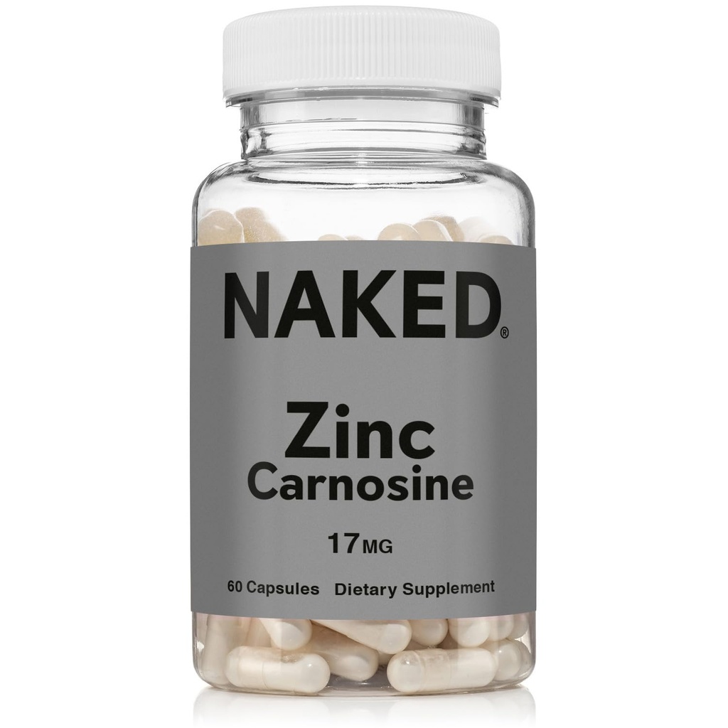 Naked Zinc Carnosine - Gut Lining, Immune Function and Stomach Support Supplement, Vegan, Gluten-Free, 17mg - 60 Capsules