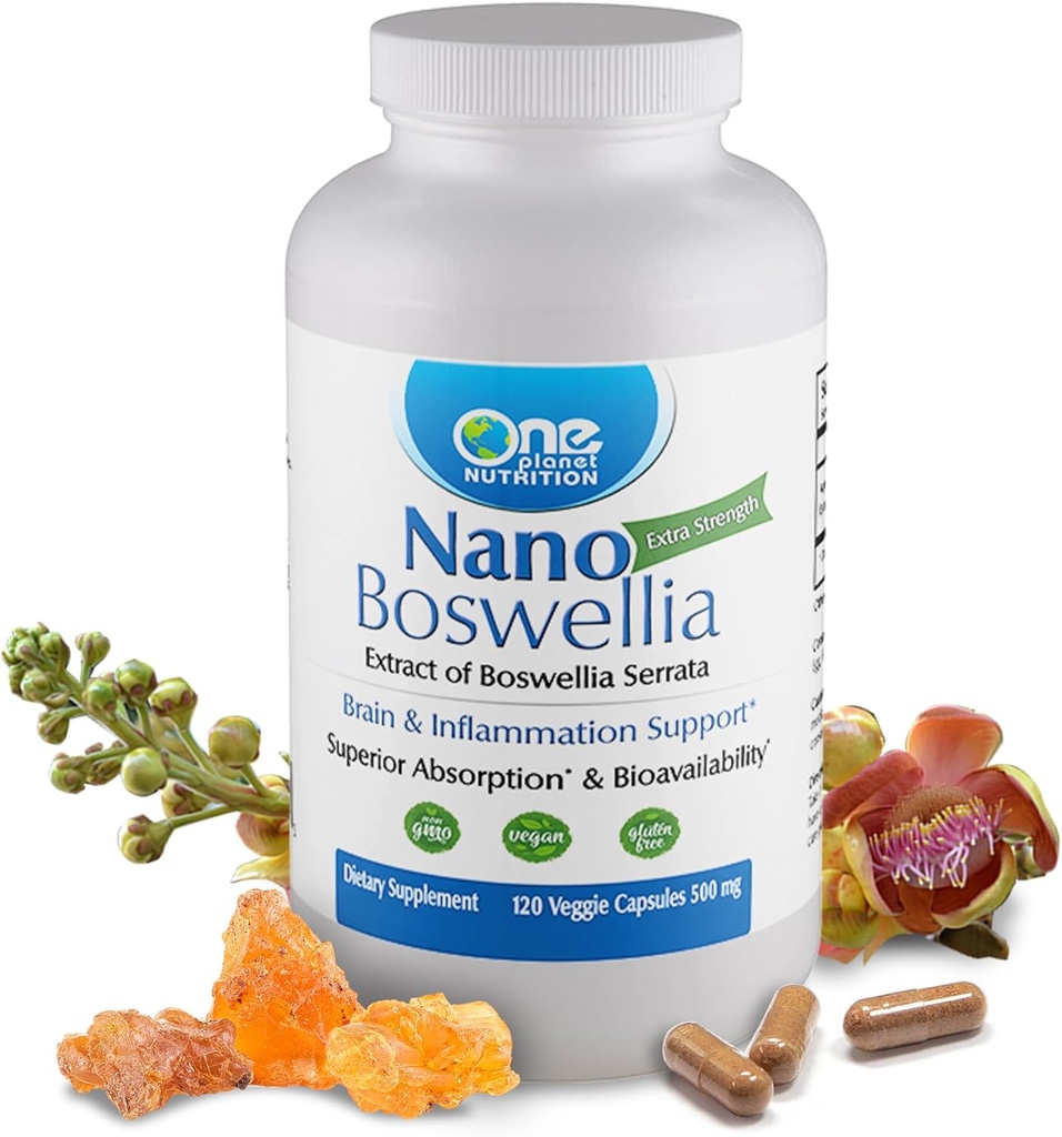 One Planet Nutrition Nano Boswellia 500 mg Veggie Kapseln (120 Servietten), Boswellia serrata Resin, unterstützt kognitive Funktion für Gehirngesundheit, Non-GMO, Vegan, Gluten-frei
