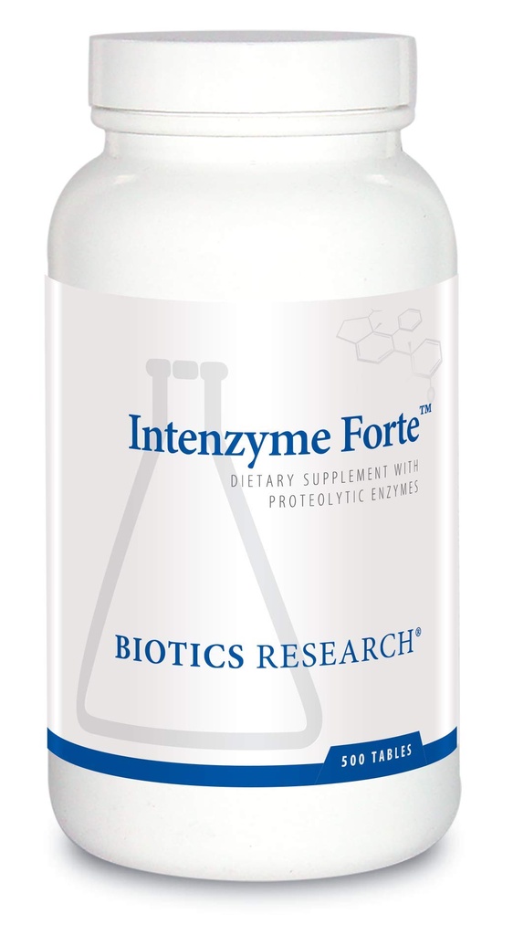 Recherche en biotique Intenzyme ForteMC Enzymes protéolytiques pancréatiques, Pancréatine, Bromelain, Papaine, Lipase, Amylase–Supplément soutient la digestion saine des protéines–Immune et fonction circulatoire 500 comprimés