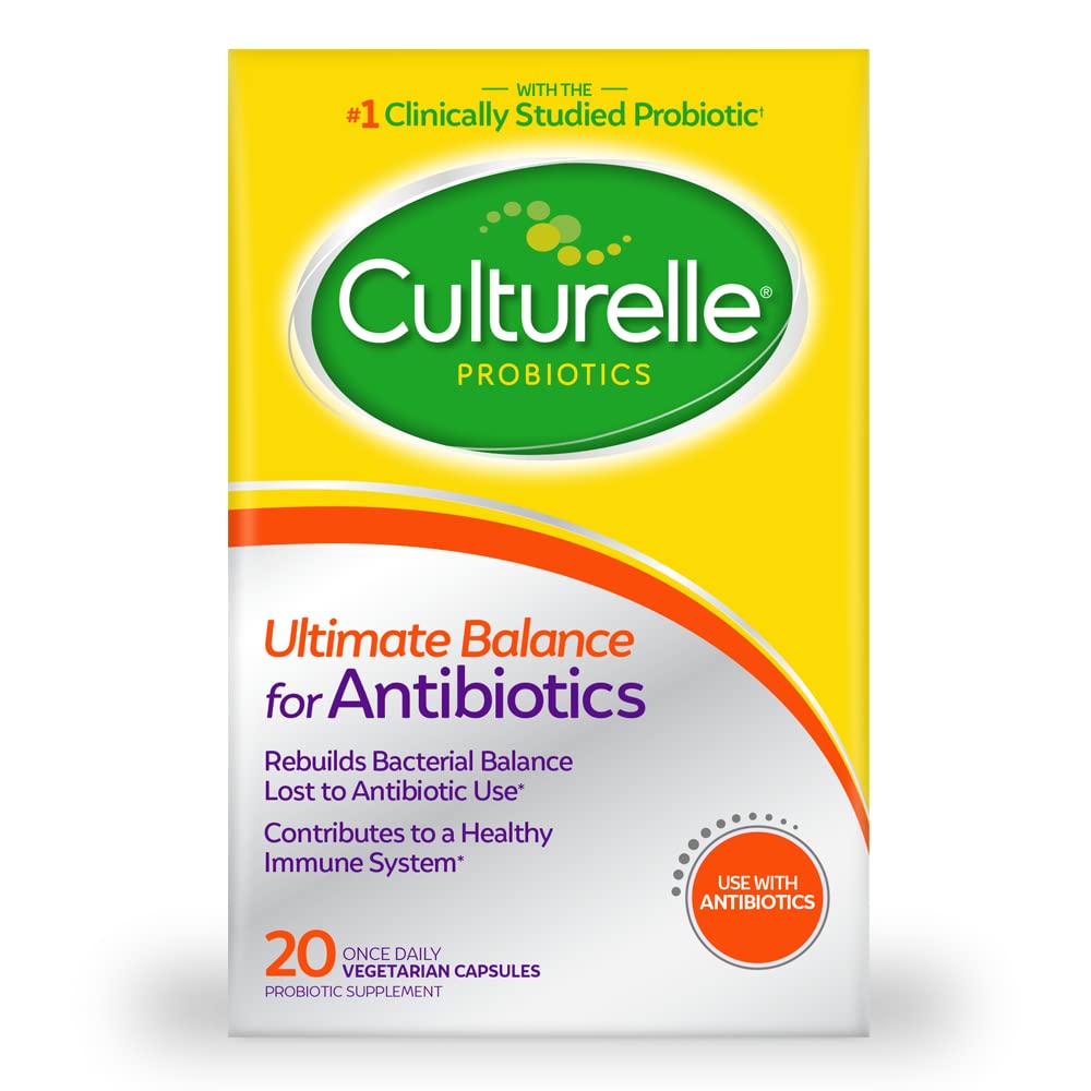 Culturelle Probiotics Ultimate Balance Probiotics for use with Antibiotiques - 20 Compte – Capsules probiotiques aident à restaurer de bonnes bactéries perdues pendant l'utilisation des antibiotiques et contribuent à un système immunitaire sain