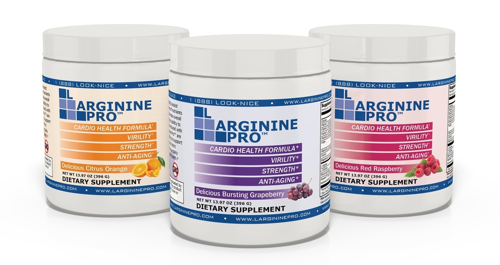 L-ARGININE PRO. 5 500 mg L-Arginine Plus L-Citrulline 1 100 mg Raspberry, orange et poudre de raisin Supplément de mélange pour une production accrue d'oxyde nitrique