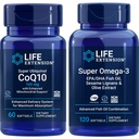 Life Extension Super Ubiquinol Coq10, 100 Mg, 60 Softgels | Super Omega-3 Epa/dha Fish Oil, 120 Softgels | Heart & Brain Health Supplements, Entzündungsmanagement, Anti-Aging Support.