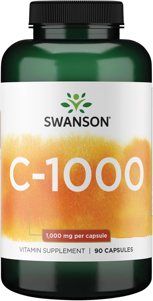 Swanson Vitamine C w/Rose HIPS - Supplément à base de plantes Promouvoir la santé de la peau, la santé du coeur et le système immunitaire - Formule naturelle Promouvoir la protection et le bien-être - (90 capsules, 1000mg chacune)