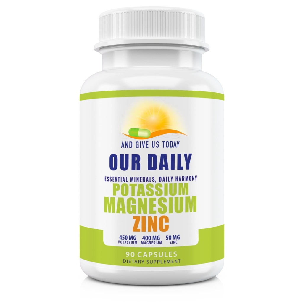 Magnesium Kaliumergänzungsmittel W Zink - 90 Kapseln 400MG Magnesium,450MG Kalium,50MG Zink für Gefäßgesundheit – Hohe Absorption Vegan für Leg Cramps und Schlaf