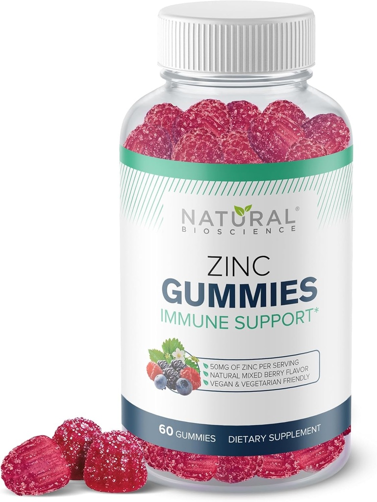 Zink-Gummien 50mg - Hohe Potenz Immununterstützung, Hautgesundheit, Antioxidans, Tägliche Immunität Ergänzung für Erwachsene, Vegan, Glutenfrei, Non-GMO, Kaubare Zink-Zitrat-Gummi, 60 Gummie