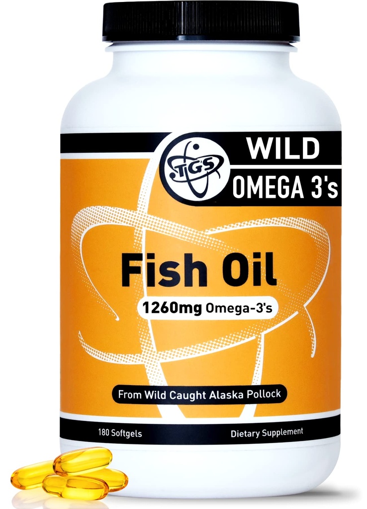 TGS Triple Strength Omega 3 Fish Oil Supplement - 1260mg EPA DHA für Männer und Frauen - Burpless, Pure Omega 3 Fettsäuren aus Wild Alaska Pollock in Triglycerid Form - 180 Kapseln, 90 Portionen
