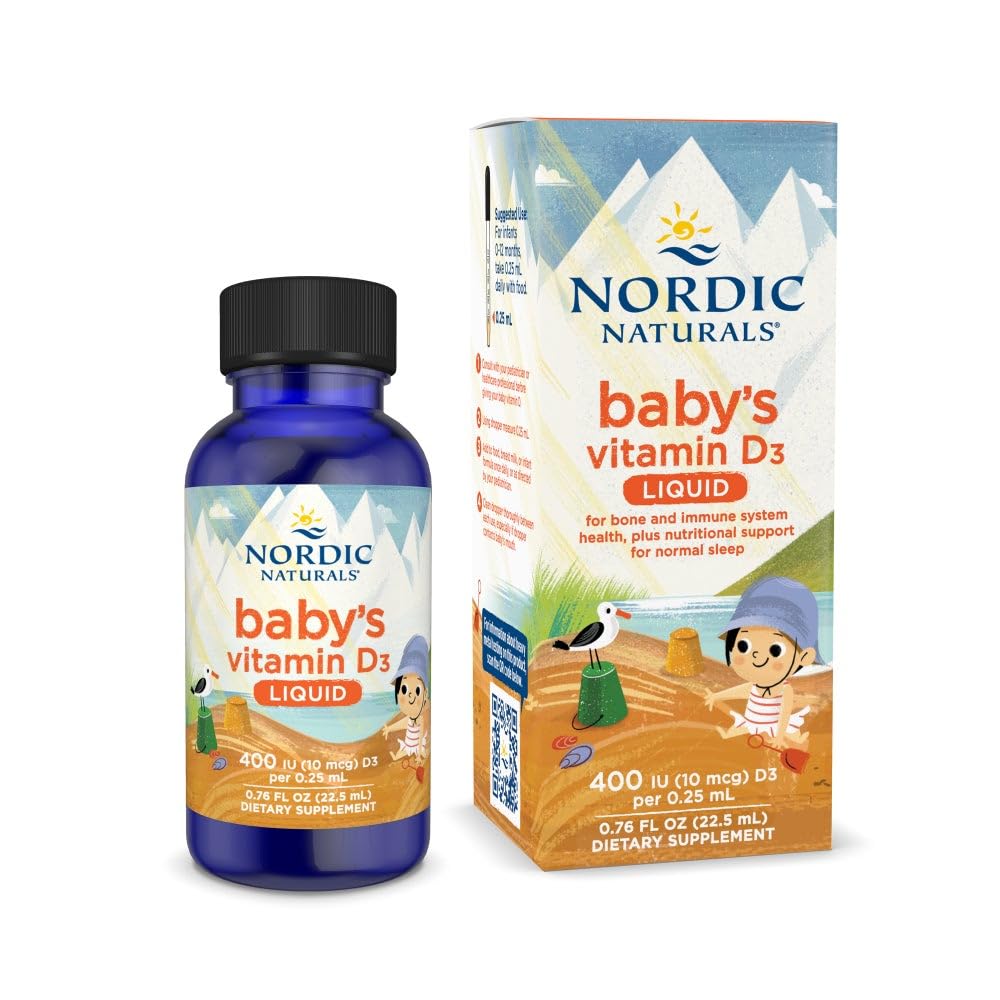 Nordic Naturals Bébés Vitamine D3, Non aromatisé - 0,76 oz - 400 UI Vitamine D3 - Bons sains, système immunitaire, rythmes de sommeil normaux - Non-OGM, Végétarien certifié - 90 portions