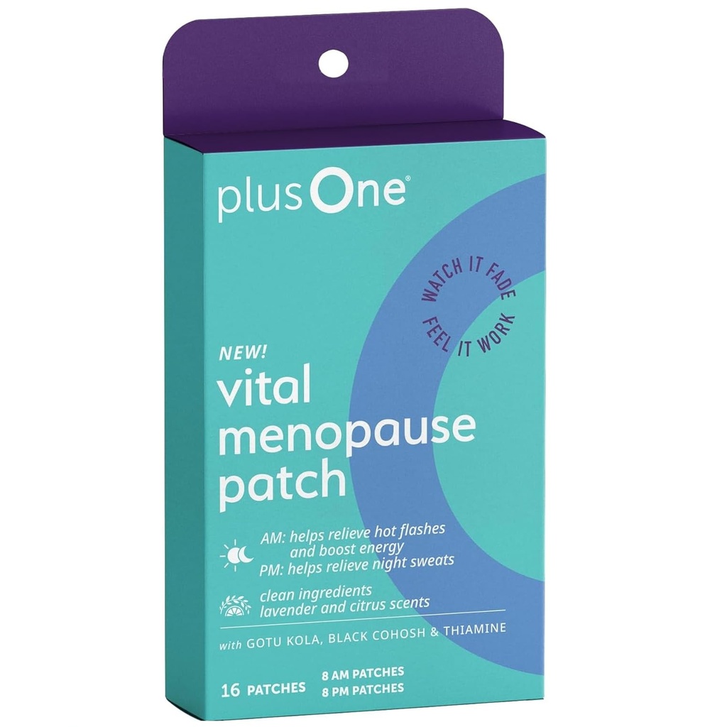 plusOne Vital Menopause Patches AM & PM – Hot Flash & Night Sweat Support – Promotes Energy & Sleep – Herbal Arjuna Daily Patches – 16ct