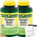Spring Valley Ingwer Root 550mg, Kapseln zur Nahrungsergänzung, Verdauungsgesundheit, 100 Stück pro Flasche (Paket von 2), Set mit Warenkorb Polybag (1)