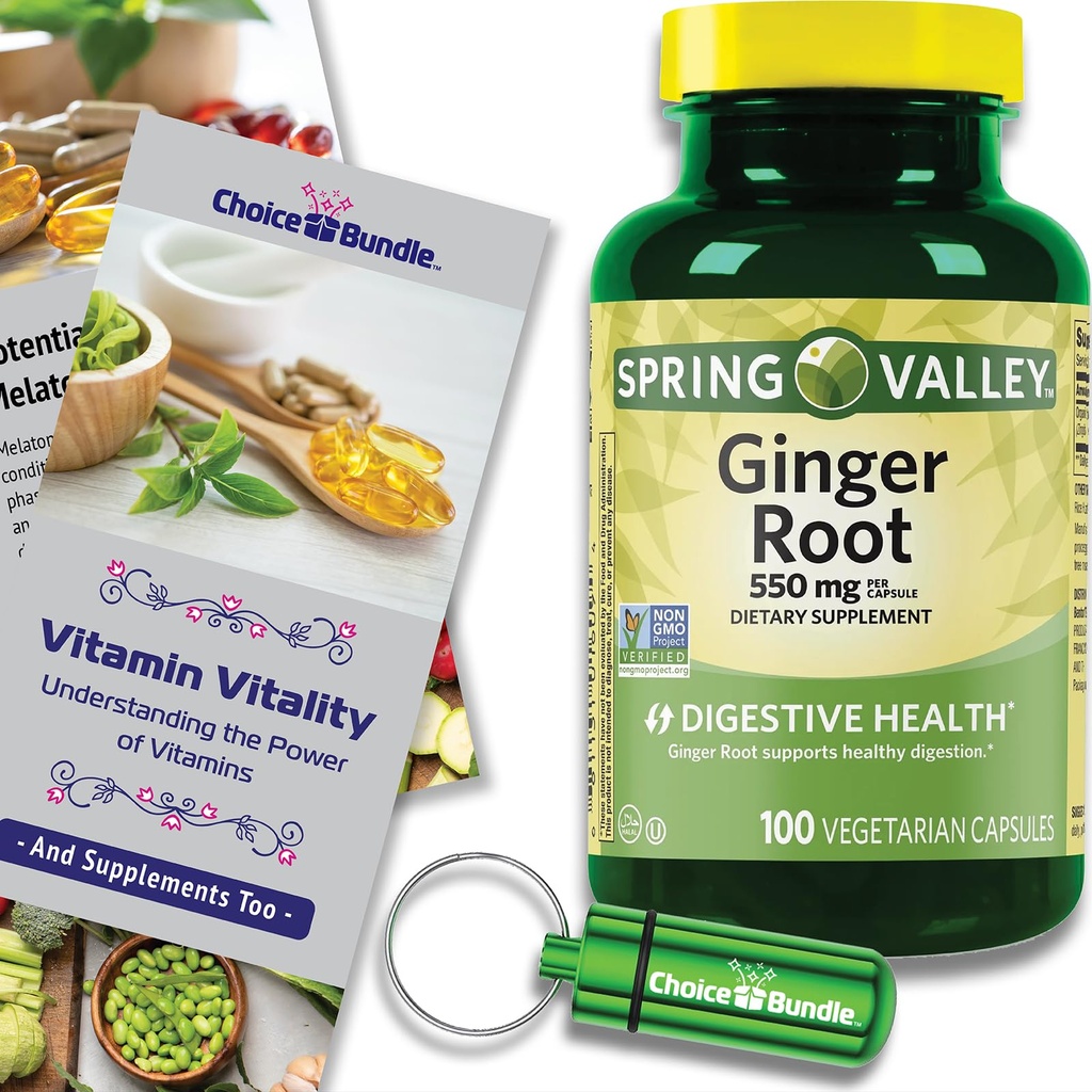 Choice Bundle Spring Valley Ingwer Digestive Health Dietary Supplement Kapseln 550 mg 100 Ct Plus Vitamin Vitality & Pill Container (3 Elemente)!