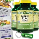 Choice Bundle Spring Valley Ginger Root Digestive Health Dietary Supplement Capsules, 550 mg, 100 Comptez 3 pk (300 Total) + Vitamine Vitalité et Pill Container (5 items) !
