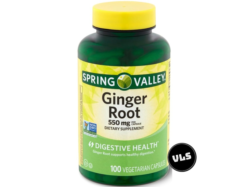 Graine de gingembre de Spring Valley, 550 mg, supplément alimentaire de racine de gingembre, capsules de racine de gingembre, racine de gingembre, 100 Nombre + Sticker VLS inclus