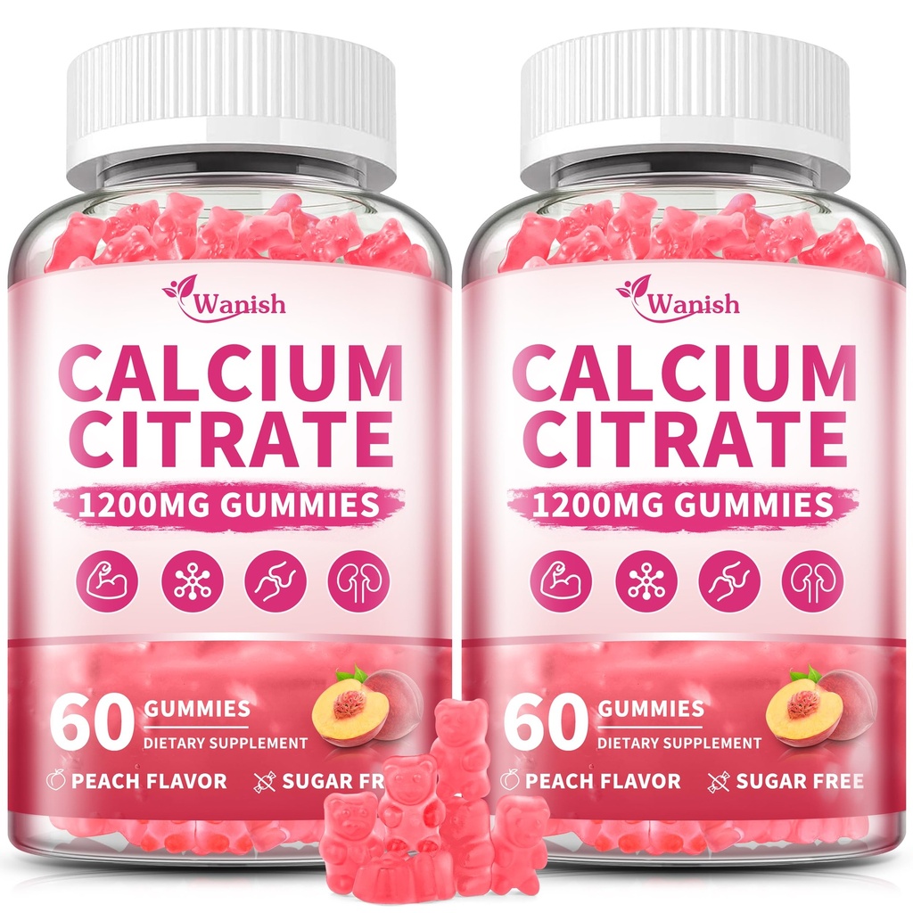 (2 Packung) Calciumzitrat 1200 mg Gummies Supplements für Frauen & Männer,reine Calciumzitratgummies für Knochen, Muskel & Immune Support - leicht zu verdauen, zuckerfrei, vegan, Kiefergeschmack, 60 Tage Versorgung
