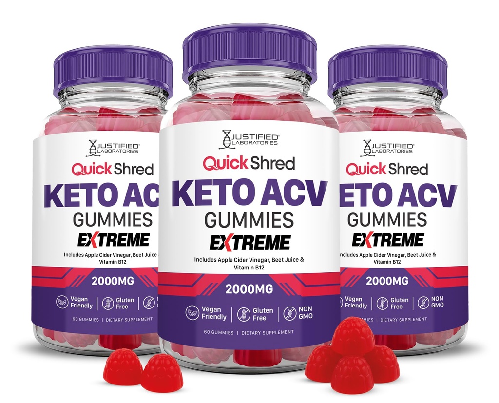 Justified Laboratories Quick Shred Keto ACV Gummies Extreme Advanced Formula 2000MG Apple Cider Essig Gummies mit Granatapfelsaft Pulver & B12 Vegan, Non-GMO 180 Gummys