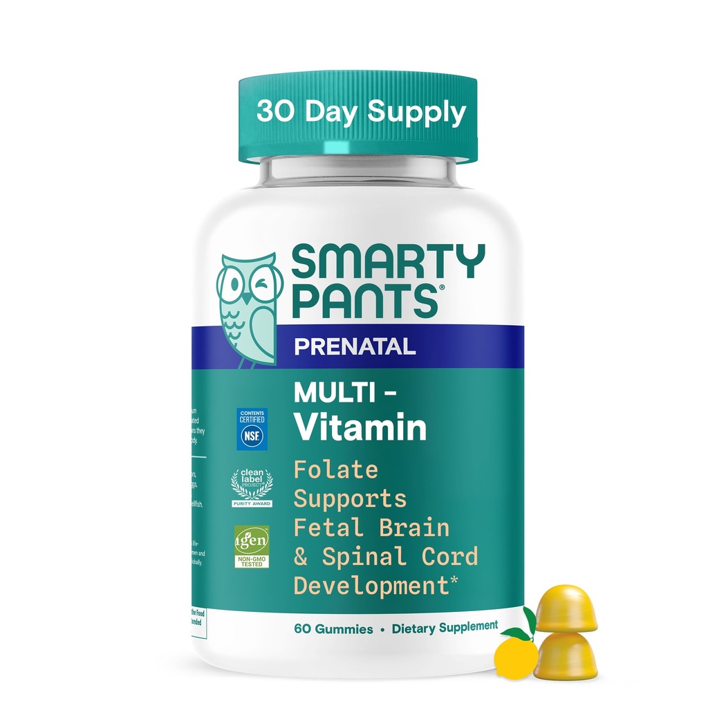 SmartyPants Pränatale Vitamine für Frauen, Multivitamin-Gummi: Prä- und postnatale Vitamine, Biotin, Methylfolat, Vitamin D3, C, Vitamin B12, B6, A, K & Zink, Inositol, 60 Count (30 Tage Versorgung)