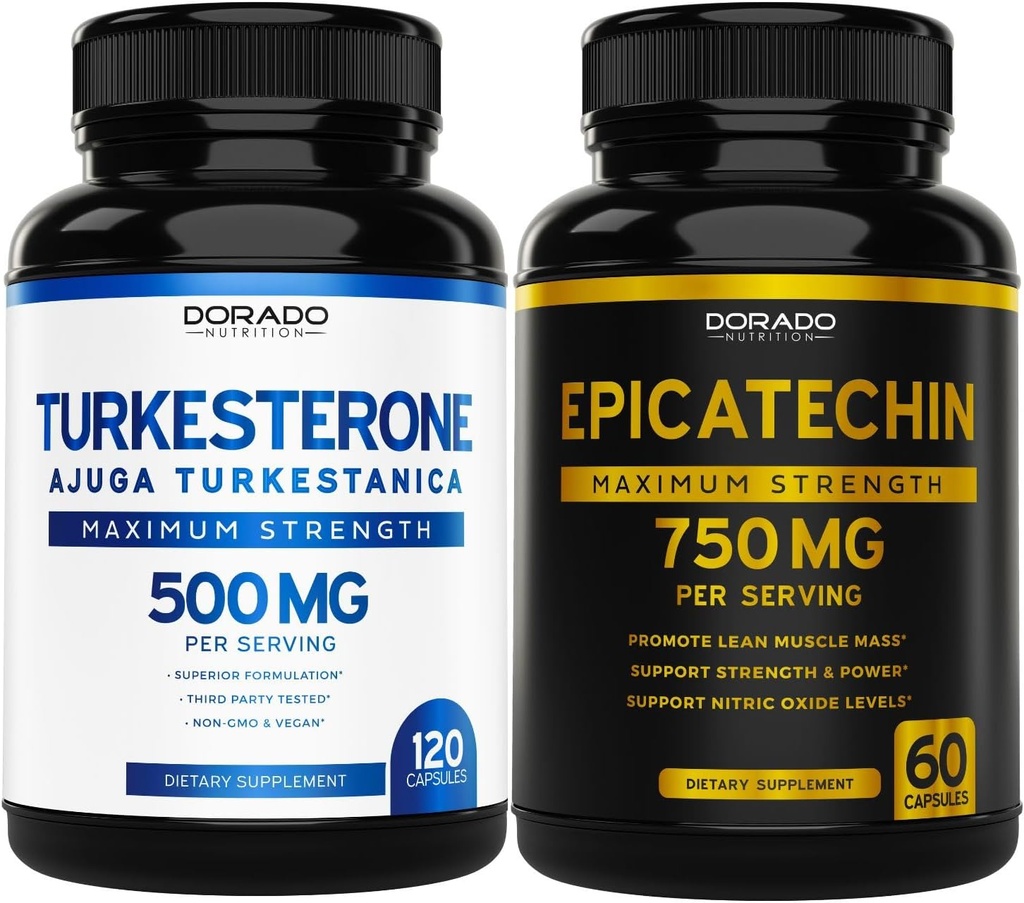 DORADO NUTRITION Epicatechin Extrakt 750mg Pro Servieren - (120 Kapseln) und Turkesterone Supplement 500mg (120 Kapseln)