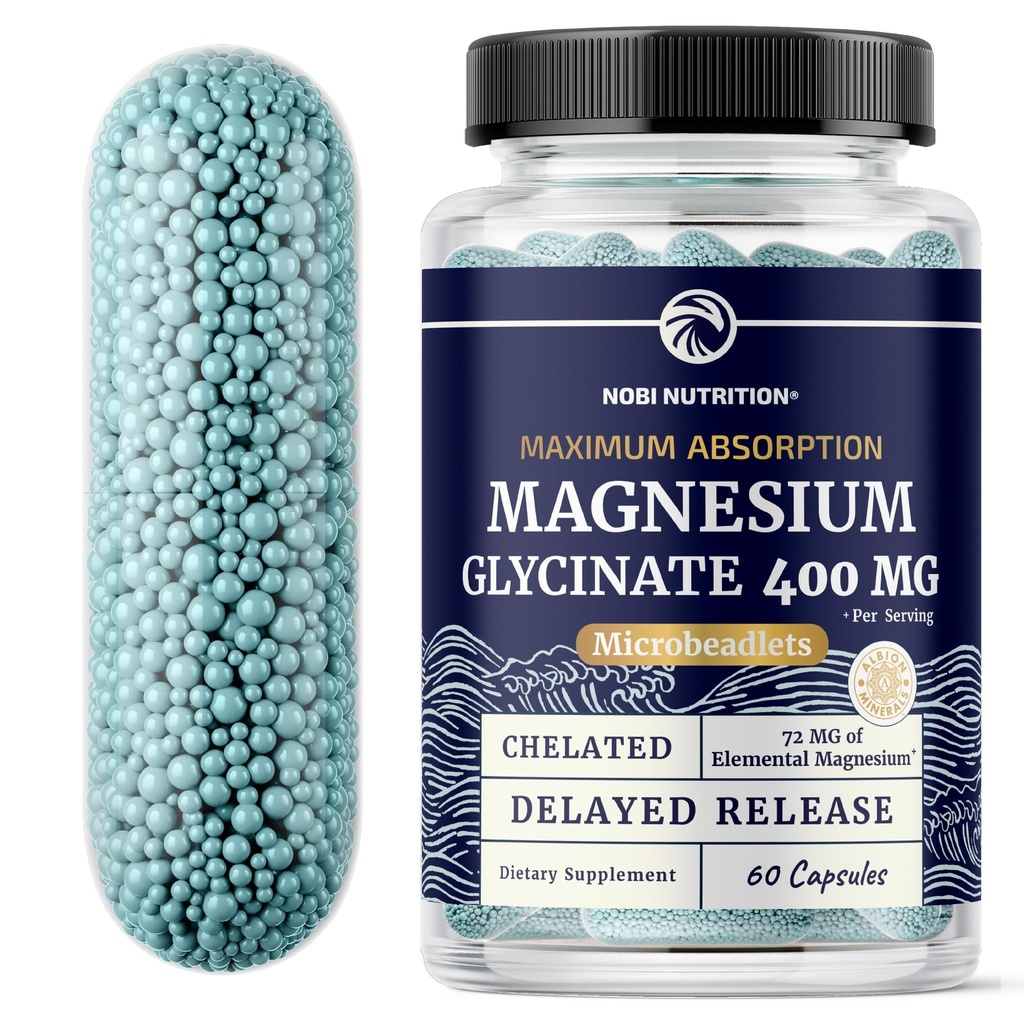 Magnésium Glycinate 400mg de magnésium Magnésium pour le sommeil, le calme, la relaxation musculaire, le coeur, les os et le nerf Support pour les femmes et les hommes