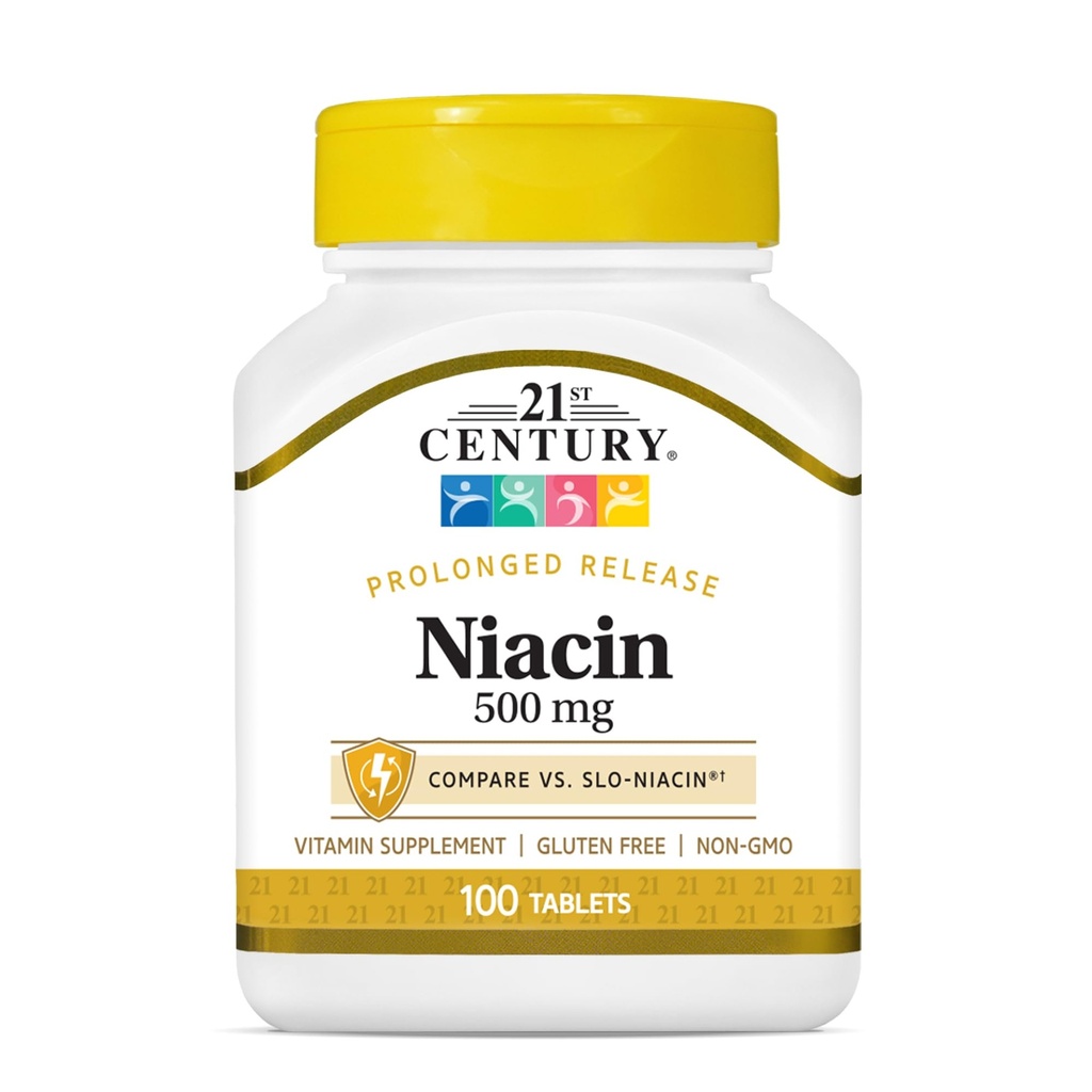 21st Century Niacin 500 mg Prolonged Release Tabletten, (100 Count), Vitamin B Supplement für Energie, Herz & Nervensystem Unterstützung, Non-GMO, Vegan-Friendly, Adult Daily Vitamine