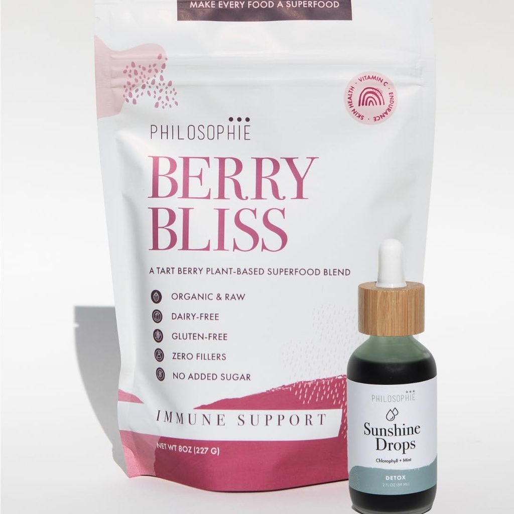 Philosophie Sunshine Drops & Berry Bliss Bundle - Liquid Chlorophyll & Superfood Powder Blend - Tous les produits naturels à base de plantes 2pack
