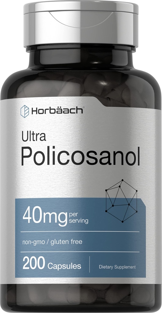 Horbäach Policosanol 40mg | 200 Kapseln | Non-GMO und glutenfreie Ergänzung