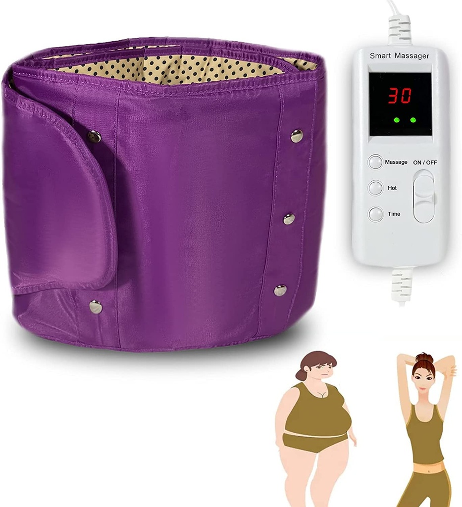 Massage électrique Slimming Back Sauna Ceinture 10 Modes de massage Vibration 360 ° Machine de chauffage en cercle entier pour la taille et le ventre abdominal 7 niveaux de chaleur, Massage arrière inférieur pour soulager la douleur Tissu profond
