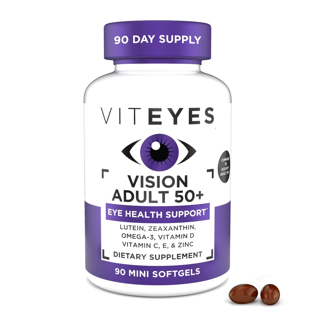 Viteyes Vision für 50 Jahre Plus für Augengesundheit, Sehunterstützung, alternde Augen, Lutein, Zeaxanthin, Omega-3, Zink, Vitamin C, Vitamine D, Vitamine E, Eye Doctor Trusted, hergestellt in den USA, 90 Ct