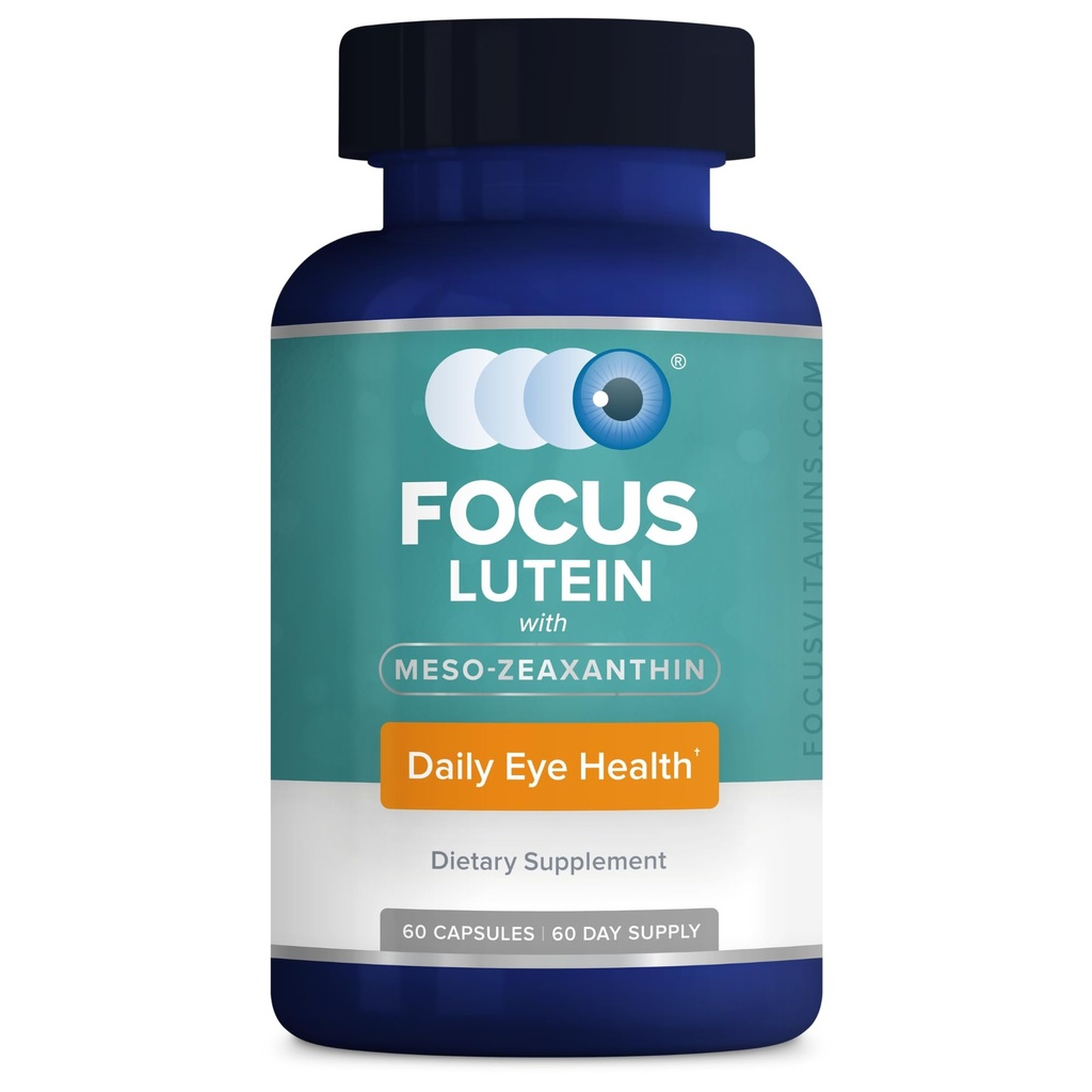 Focus Lutein pour les yeux avec méso-zéaxanthine, supplément de vitamine oculaire, 60 Compte, 60 jours d'approvisionnement, support de vision quotidienne pour les écrans numériques, lumières lumineuses, lumière du soleil, végétalien et sans sucre, fabriqués aux États-Unis