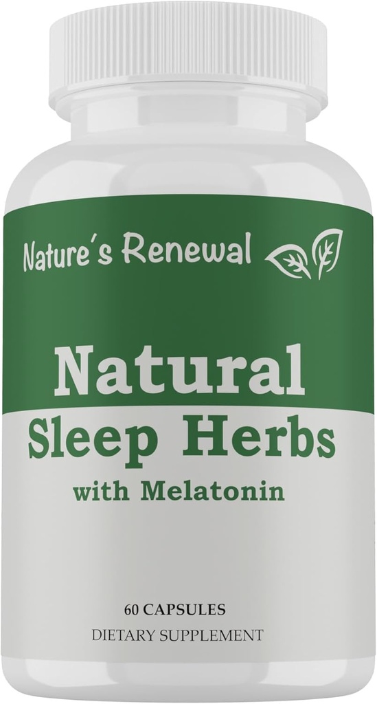 Nature's Renewal Natural Sleep Supplement - Melatonin, Valerian Root, Ashwagandha, Magnesium, Kamille, Nacht homöopathische Kräuter Schlafhilfe für Erwachsene - 60 Kapseln