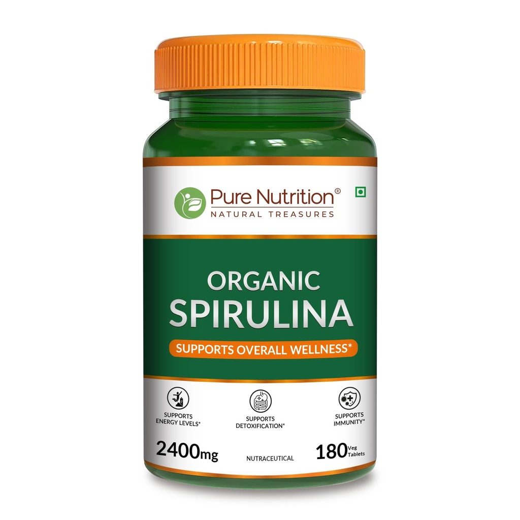 Reine Ernährung Organic Spirulina 2400mg pro Portion | 180 Gemüsetabletten | Spirulina Pulver Organic Tabletten | Unterstützt Gesunde Haut & Steigerung der Immunität | Nicht GVO