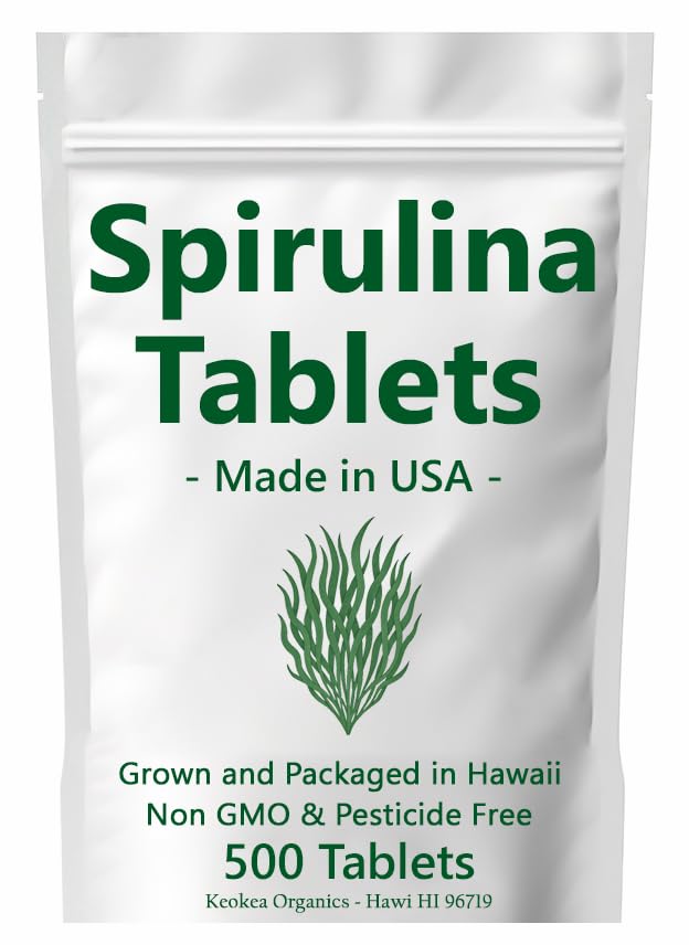 Spirulina-Tabletten - Made in USA - 500 Tabletten - Angebaut in Hawaii - Non GMO & Pestizid frei