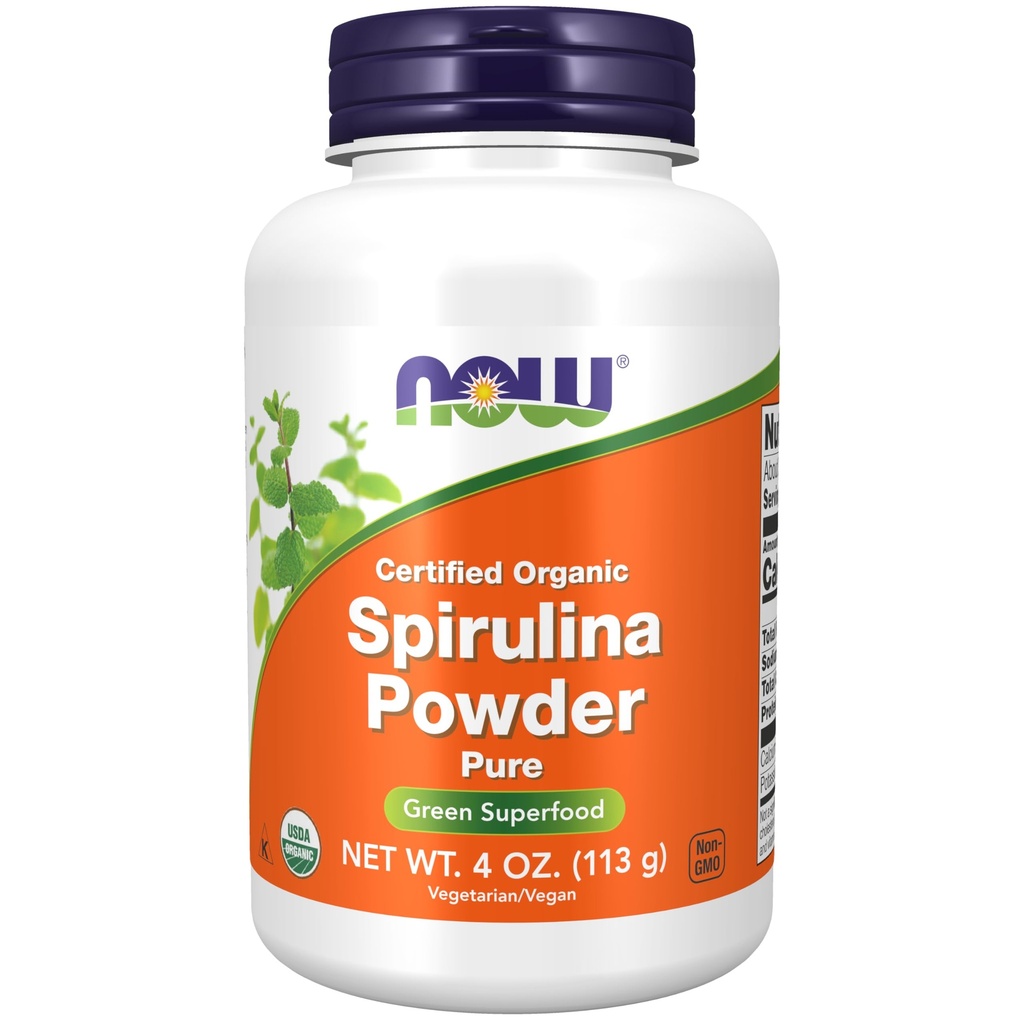 MAINTENANT compléments alimentaires, bio certifié, poudre de spiruline, riche en bêta-carotène (vitamine A) et B-12 avec GLA et chlorophylle d'origine naturelle, 4-Ounce