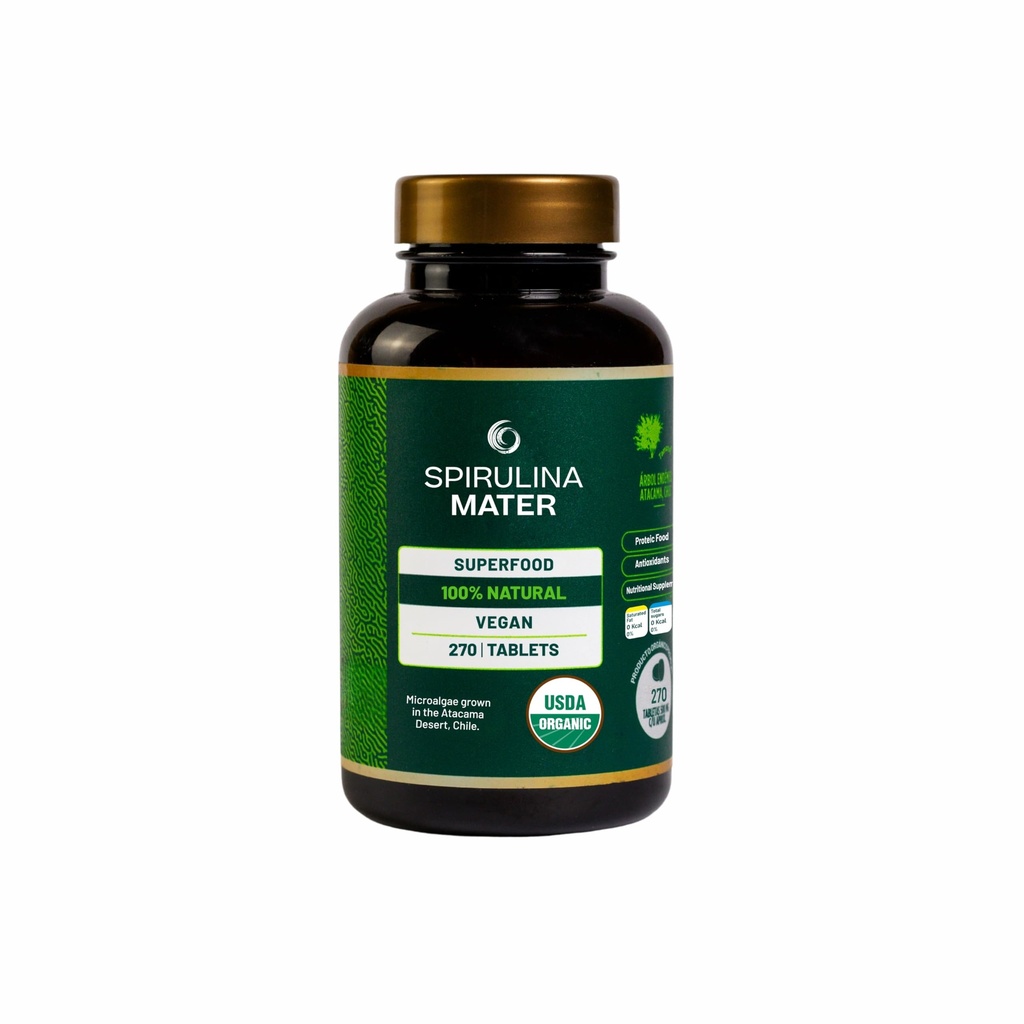 Spirulina Tabletten USDA Organic, Atacama-Wüste gewachsen, pflanzliche Superfood-Ergänzung, Nährstoffdichte Algen für tägliche Wellness und Energie, 270 Tabletten